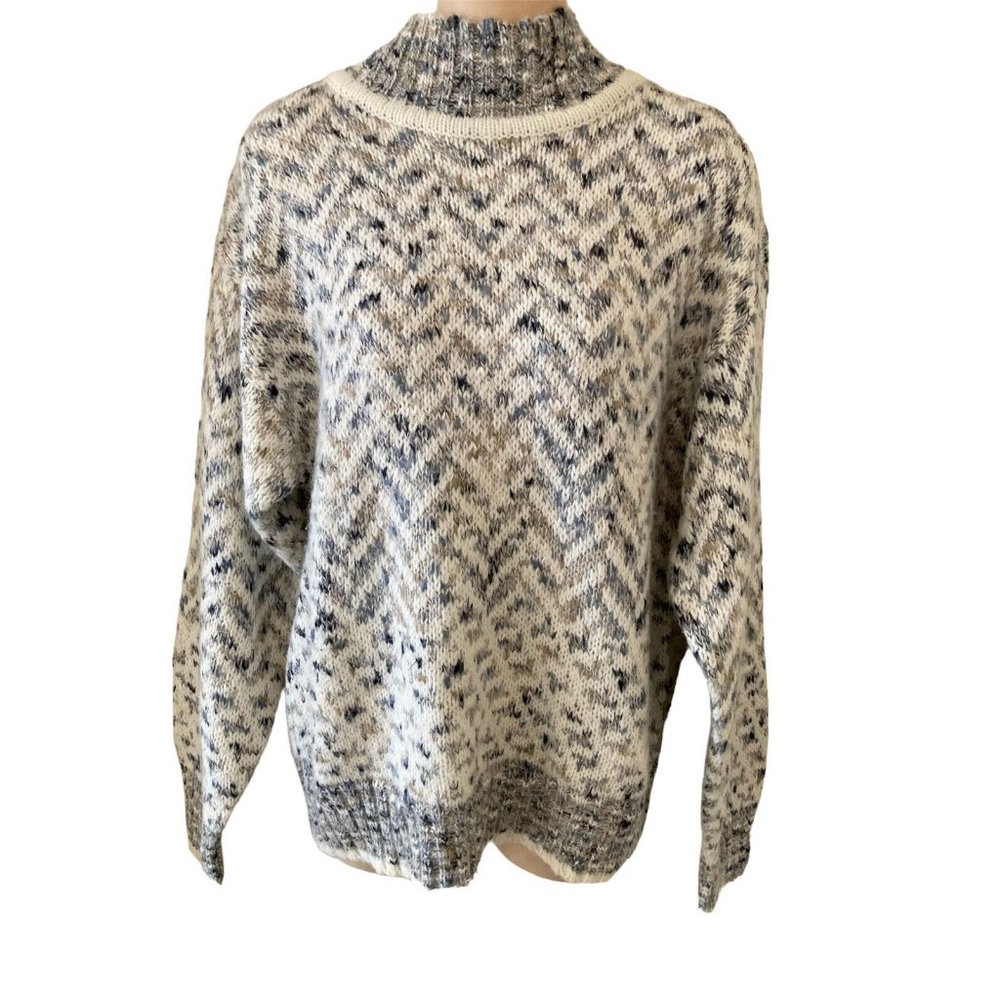 Vintage Carriage Court Mock Turtleneck Sweater Women Medium White Gray